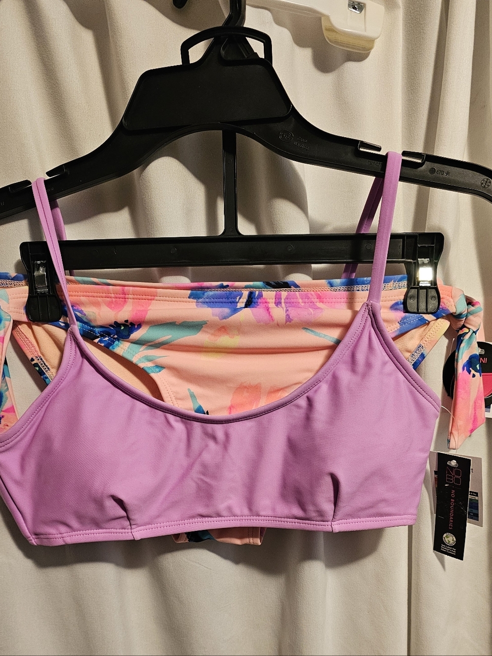 New Lilac and Peach Two-Piece Swim Set with Tropical Printew M 7-8